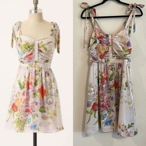 Leifsdottir Anthropologie Women's 100% Silk Midi Dress Size 6 Floral Bohemian
